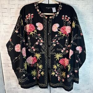 Bedford Fair Lifestyle Embroidered Floral Jacket cottagecore grannycore plus siz